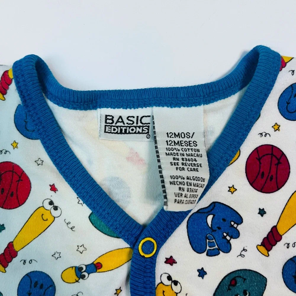 Vintage Basic Editions Sports Bodysuit 12M Cotton Baseball Football‎